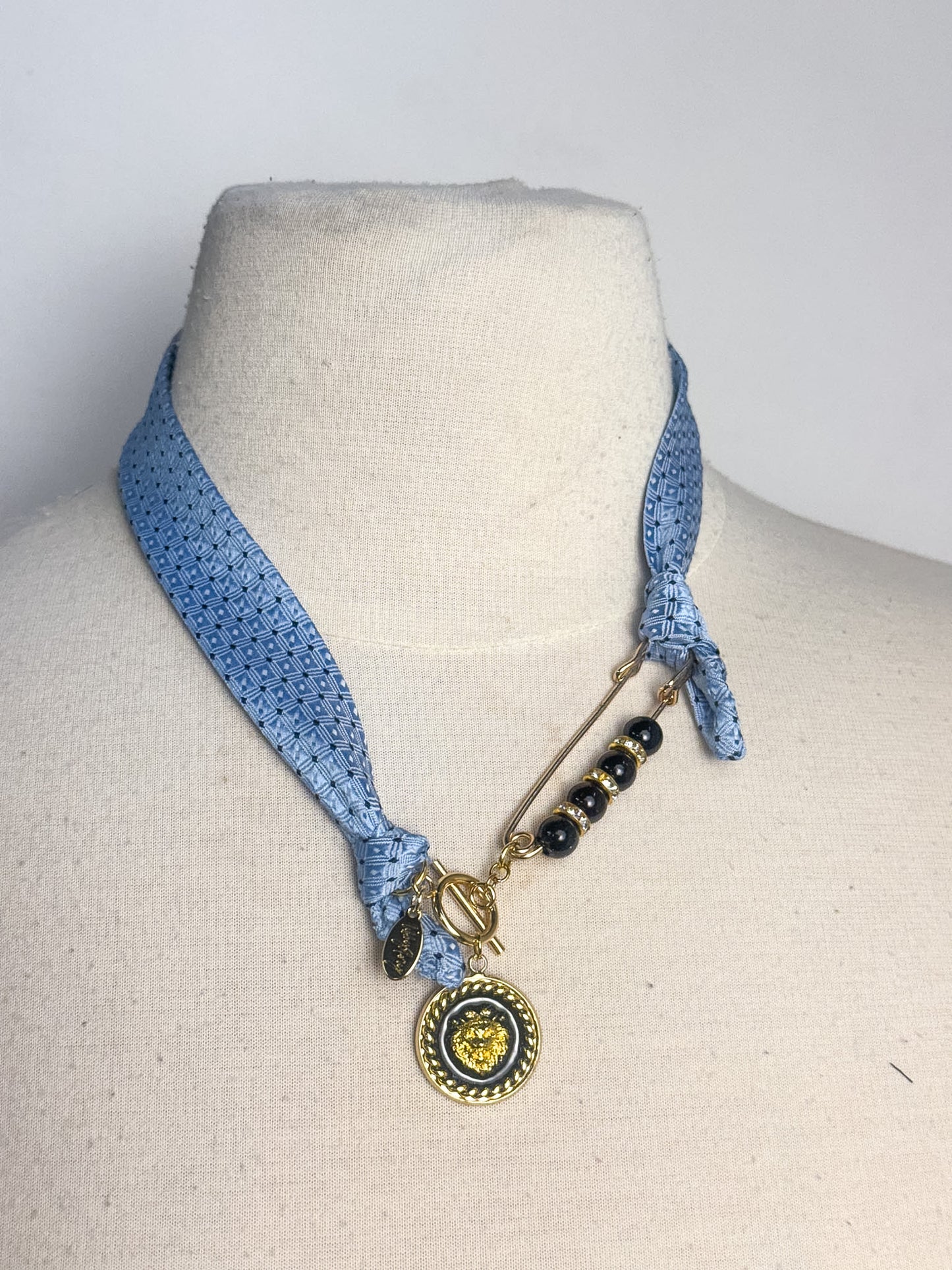 OOAK Blue Silk Tie Scarf Necklace