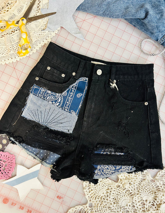 OOAK Bandana Patch Black Cut Offs