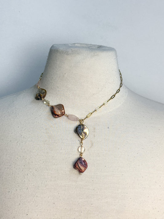 OOAK Shell & Vintage Glass Lariat Necklace