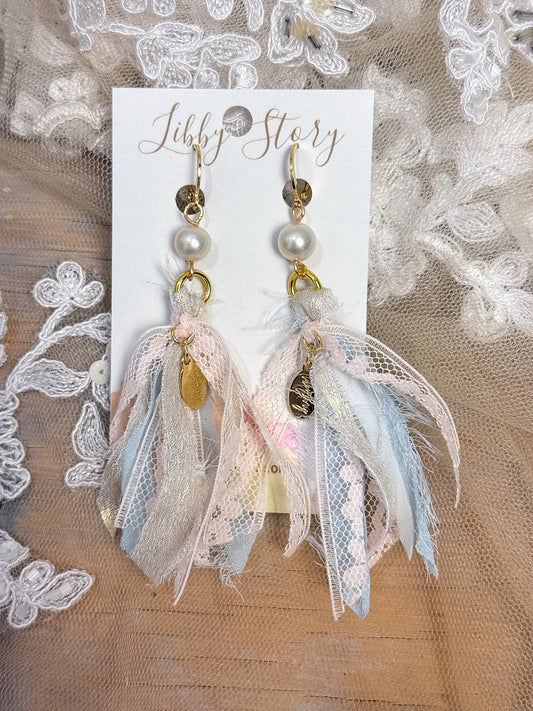 Handmade Ribbon & Lace Tassel Earrings