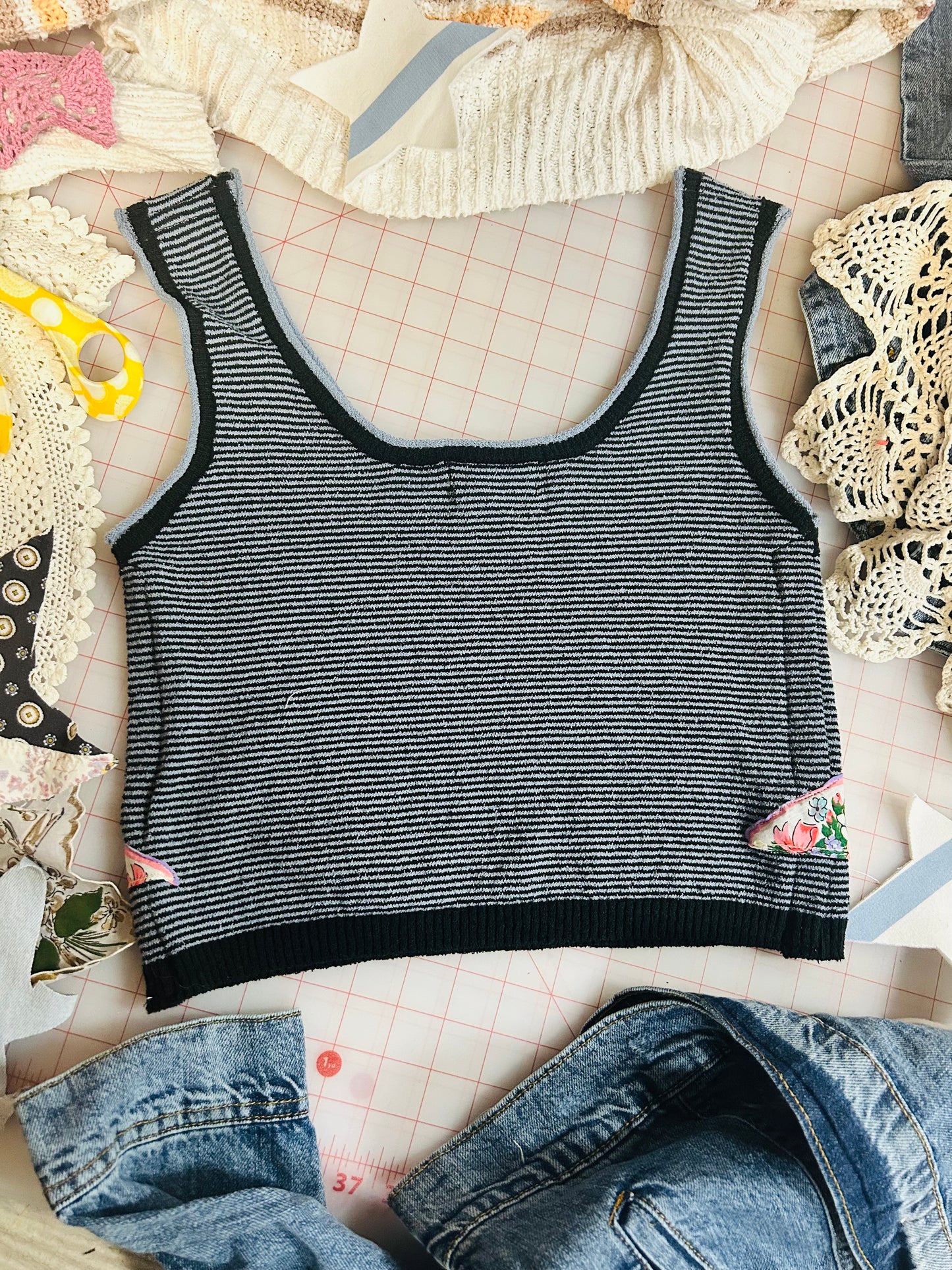 OOAK Handkerchief Patched Lightweight Knit Tank