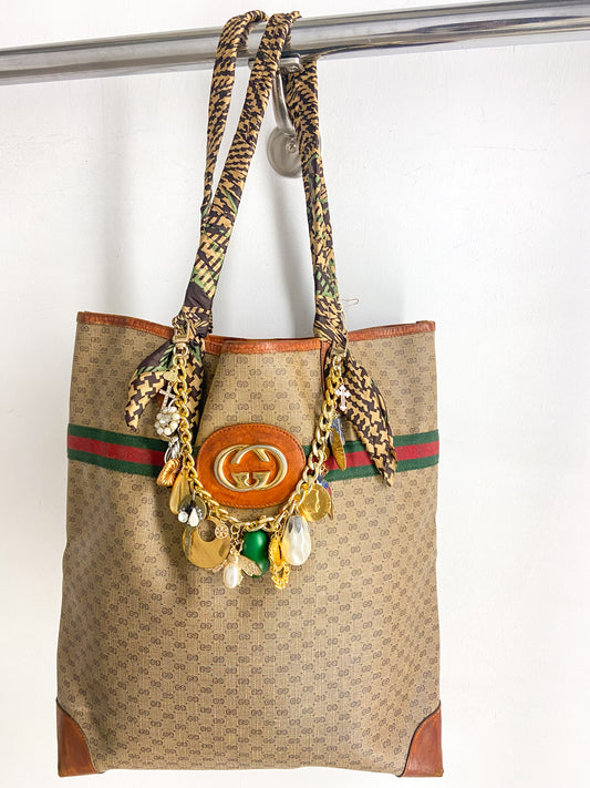 OOAK Authentic Vintage Gucci Bag with Scarf Wrapped Handles