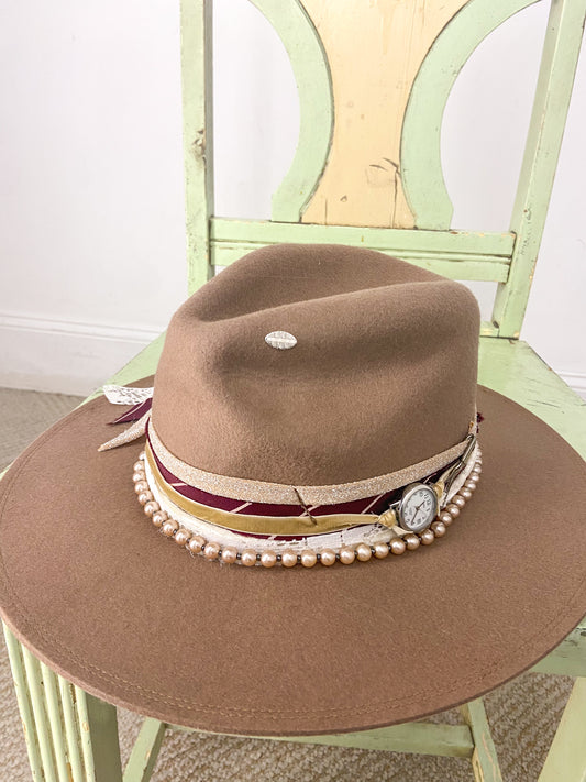 OOAK 100% Wool Hat Pin/Pearl Flexible Hat