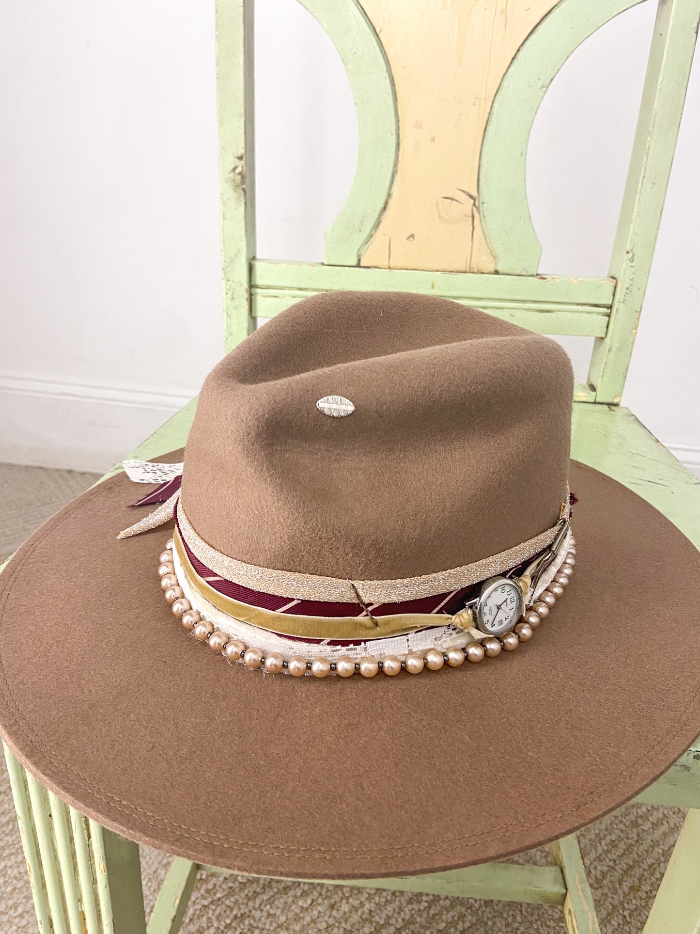 OOAK 100% Wool Hat Pin/Pearl Flexible Hat