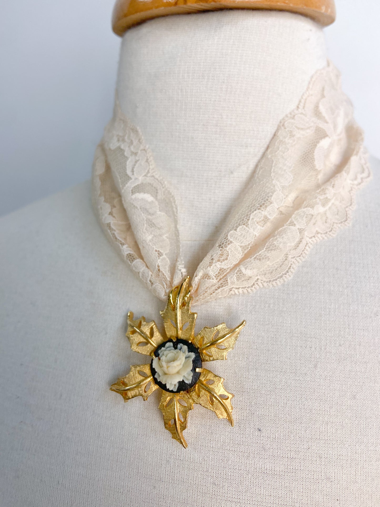 OOAK Floral Cameo Lace Necklace