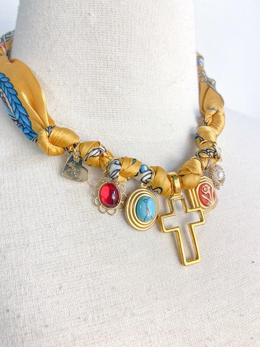 OOAK Safety Pin and Charm Scarf Necklace