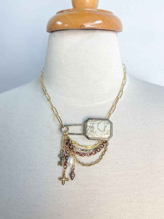 OOAK Vintage Safetly Pin Broach Necklace