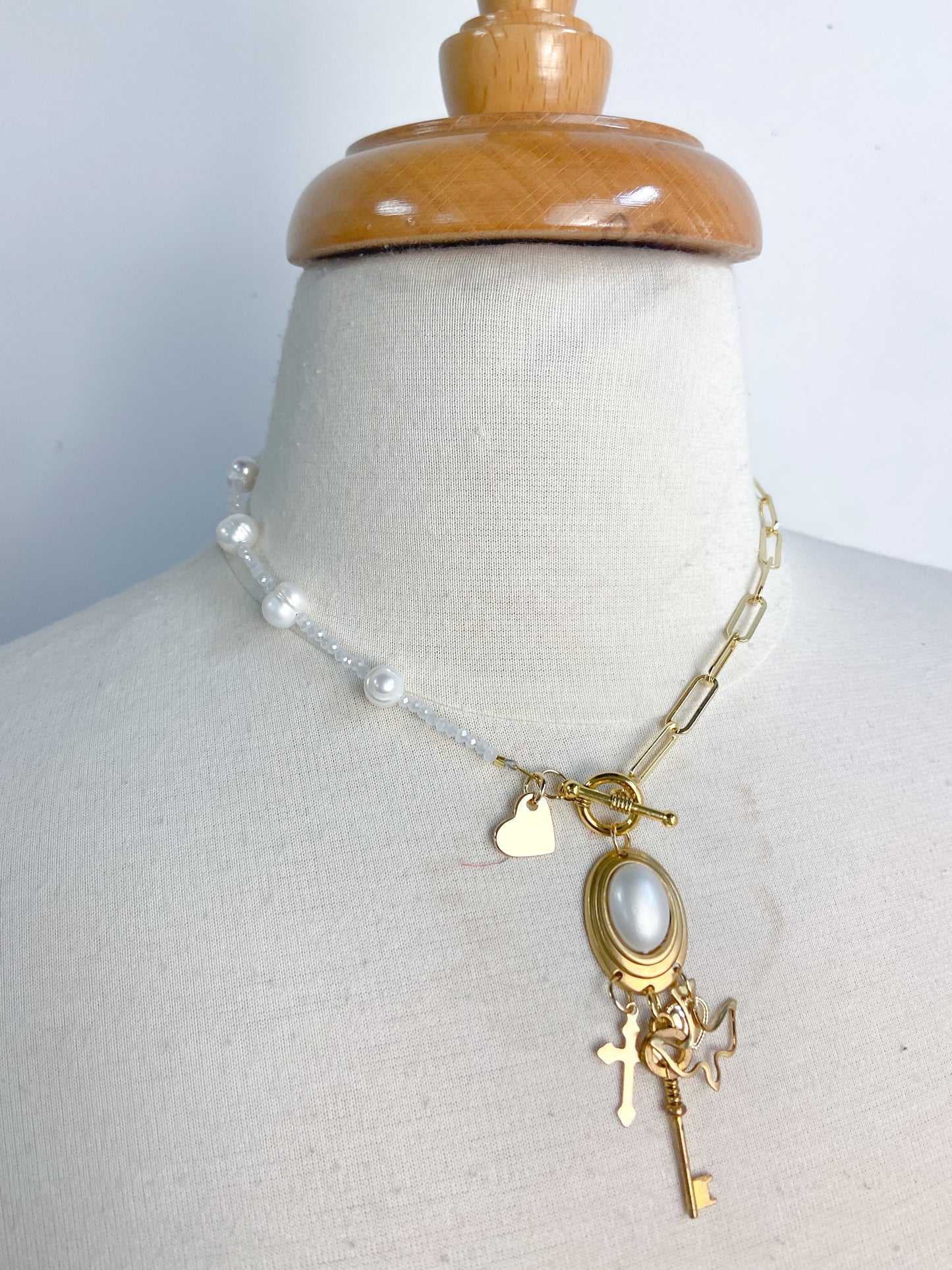 OOAK Freshwater Pearl and Charm Pendant Necklace
