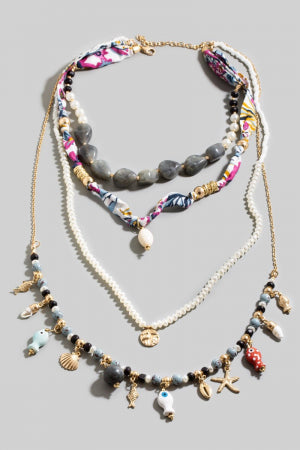 Assorted Sealife Charms Layered Necklace