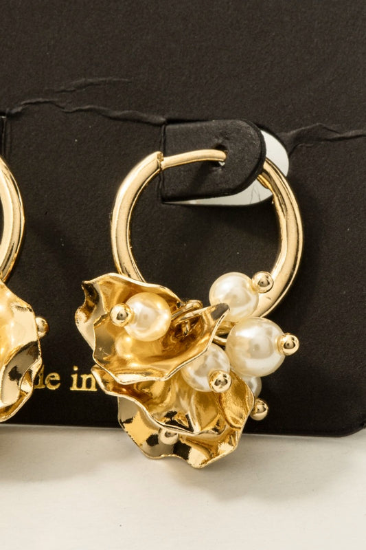Pearls And Petals Drop Hoop Earrings