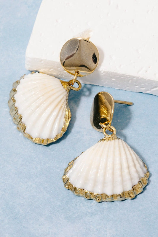 Gold Accent Seashell Dangle Stud Earrings