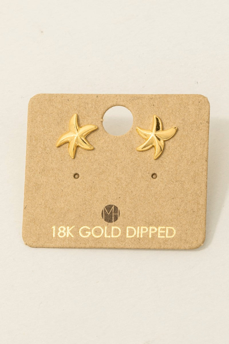 Gold Dipped Dainty Starfish Stud Earrings