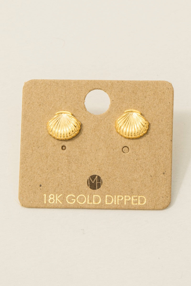 Gold Dipped Clam Shell Stud Earrings