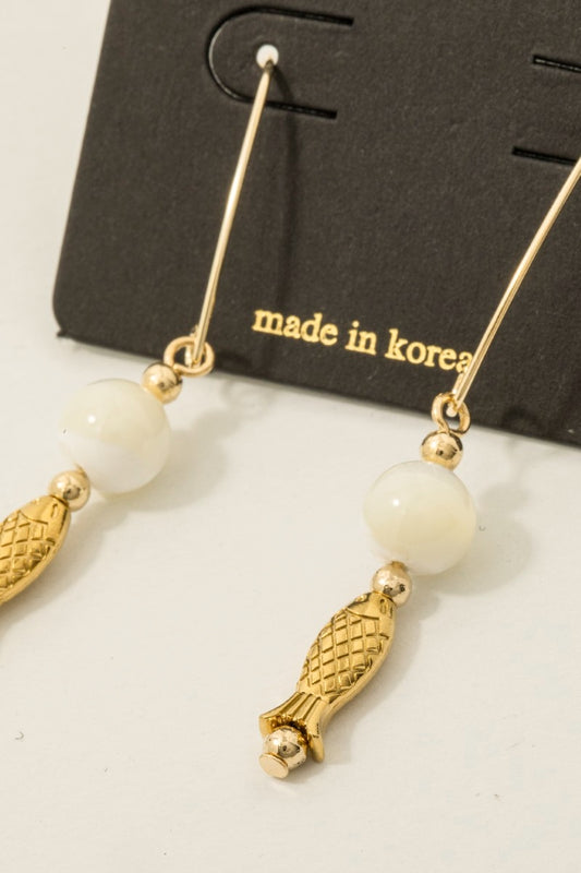 Fish And Bead Charm Dangle Earrings