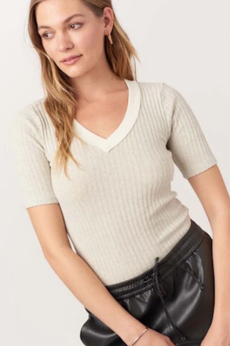 Project Social Tee Brooks Heathered Elbow Sleeve V Neck