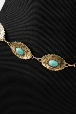 Western Floral Turquoise Concho Disc Chain Belt