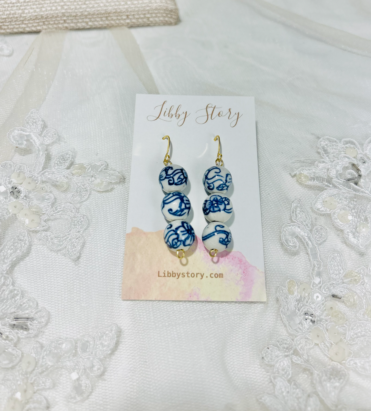 Triple Porcelain Bead Earrings