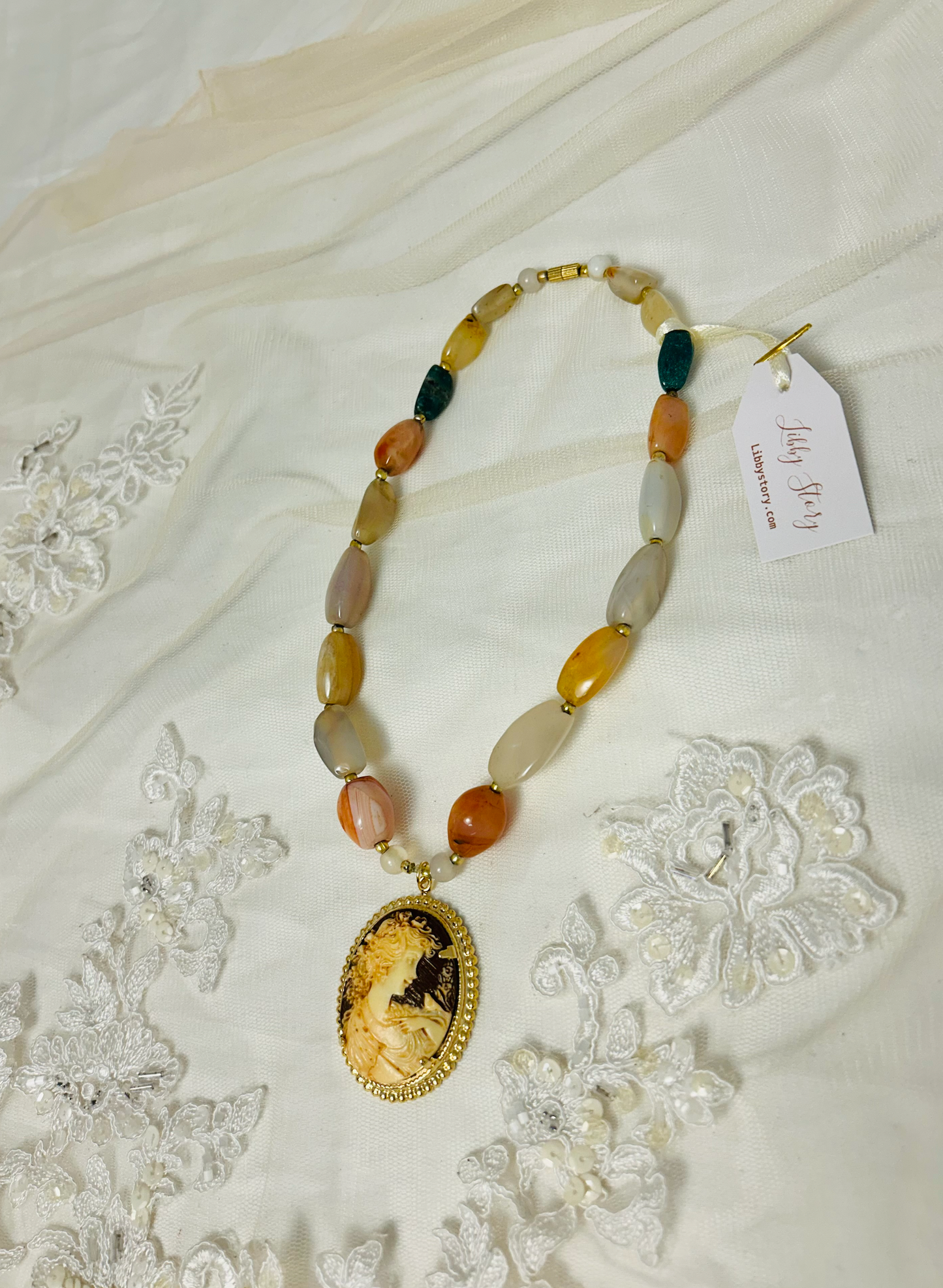 OOAK Vintage Glass and Cameo Necklace