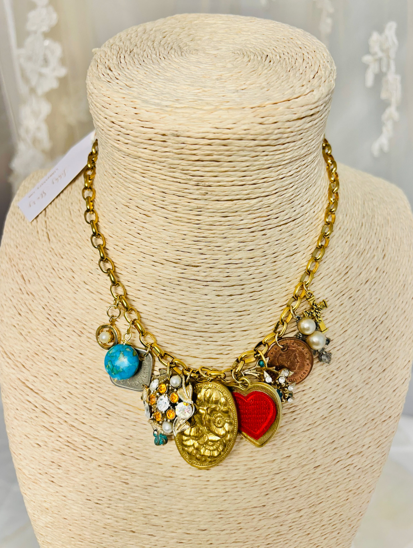 OOAK Locket and Vintage Charm Necklace