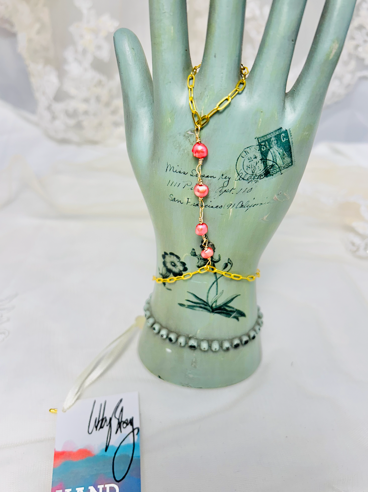 OOAK Pink Pearl Hand Chain