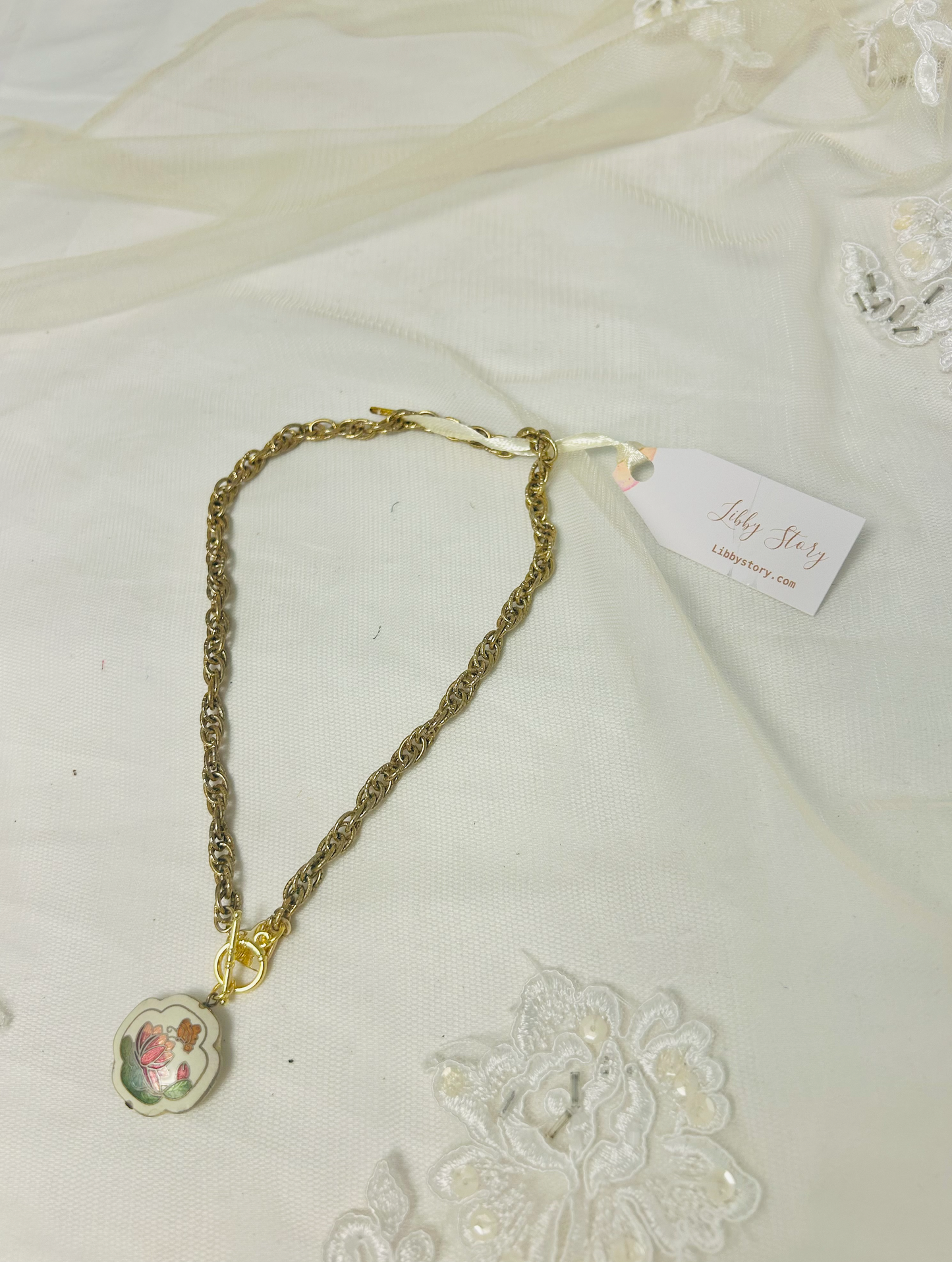 OOAK Vintage Cloisonne' Pendant Toggle Clasp Necklace