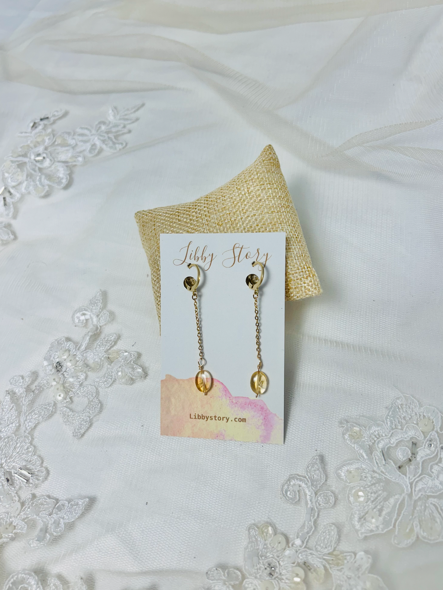 OOAK Semi Precious Long Chain Huggie Earrings