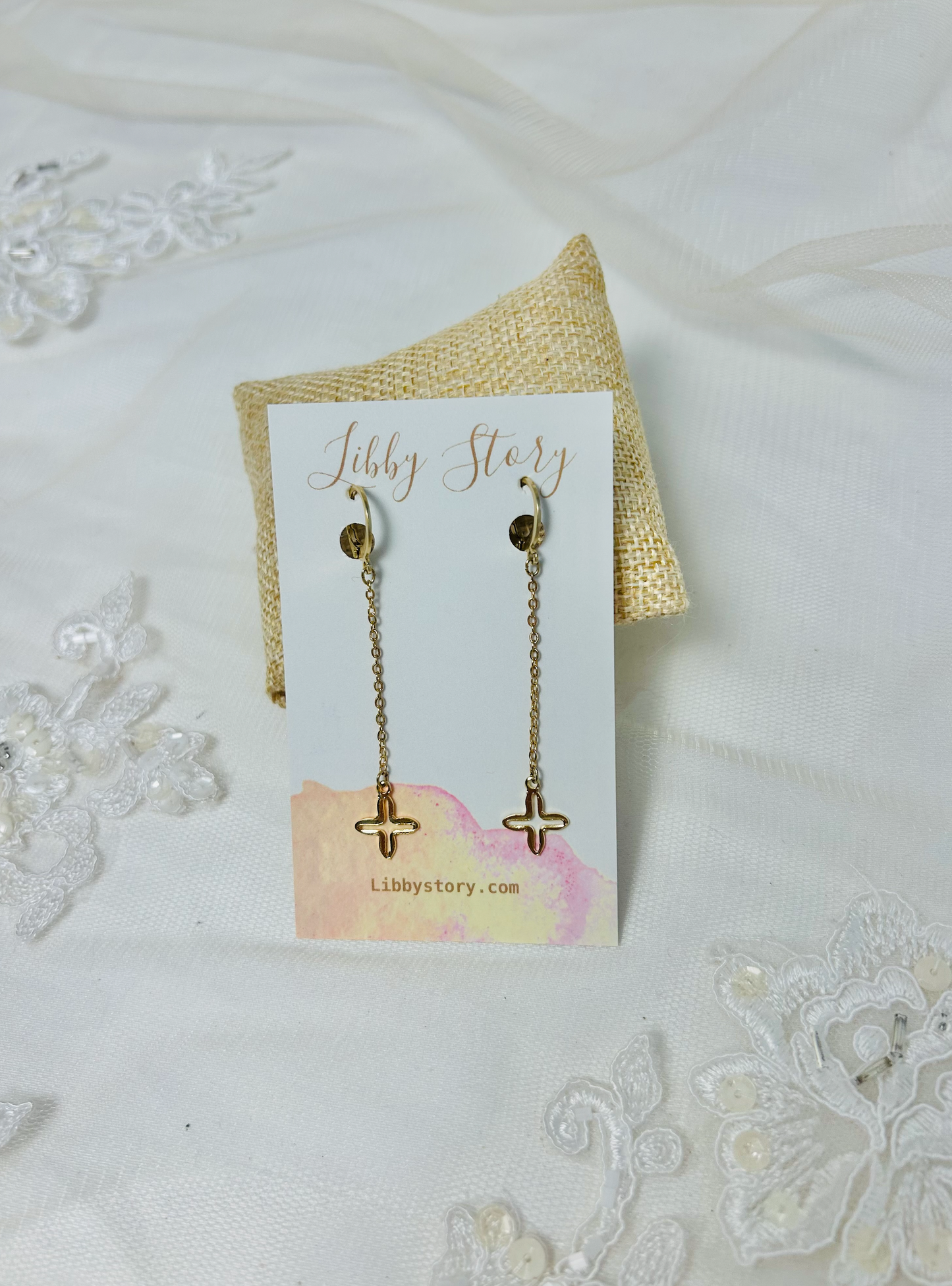 OOAK Brass Crosses and Chain Huggie Earrings
