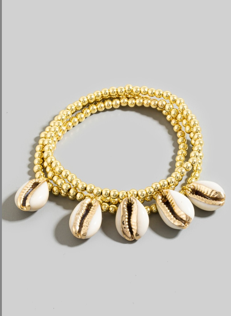Gold Dipped Beads Puka Shell Charms Bracelet