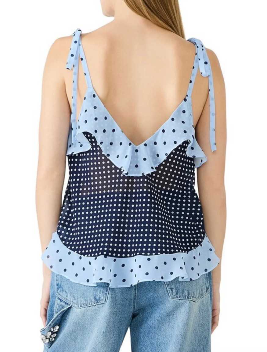 Steve Madden Adalina Polka Dot Sleeveless Chiffon Tank Top