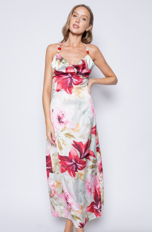 Cowl Neck Bead Strap Maxi Dress