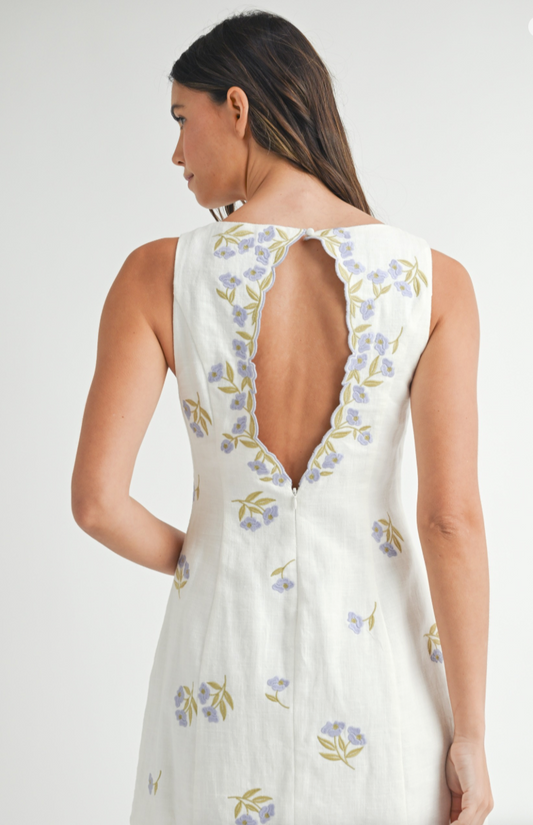 Embroidered Square Neck Mini Dress