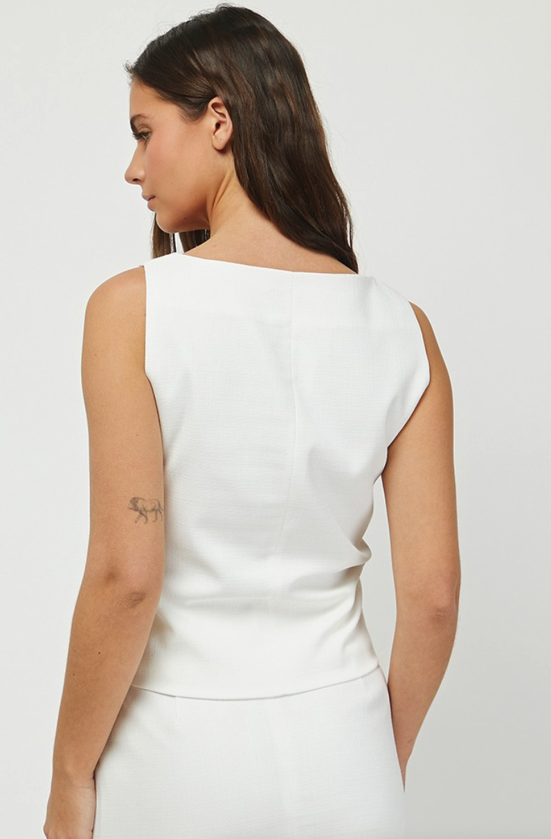 Sleeveless Button Up Square Neck Vest
