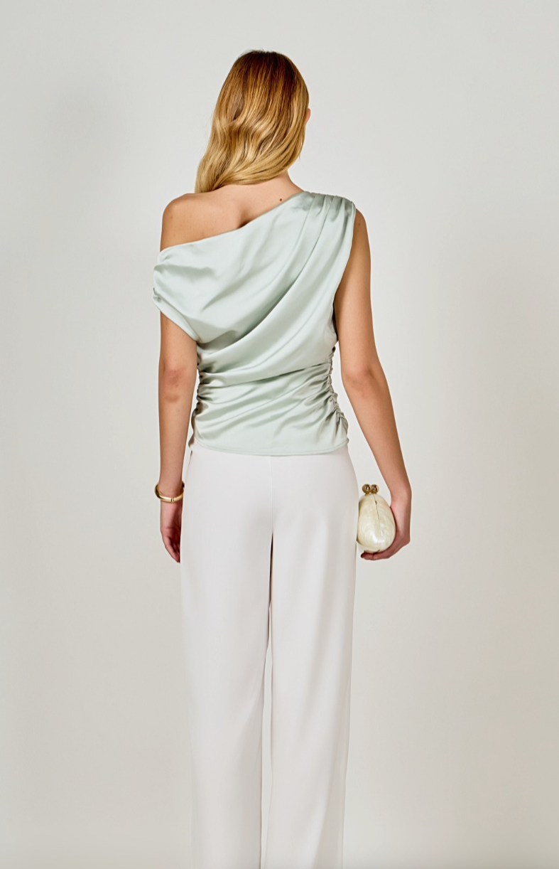 Asymmetrical Off The Shoulder Satin Top