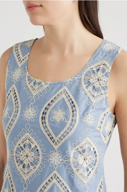 Embroidered Short Shift Dress