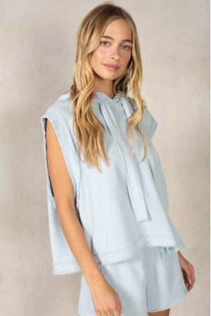 French Terry Wide Ribbon Muscle Tank Hoodie