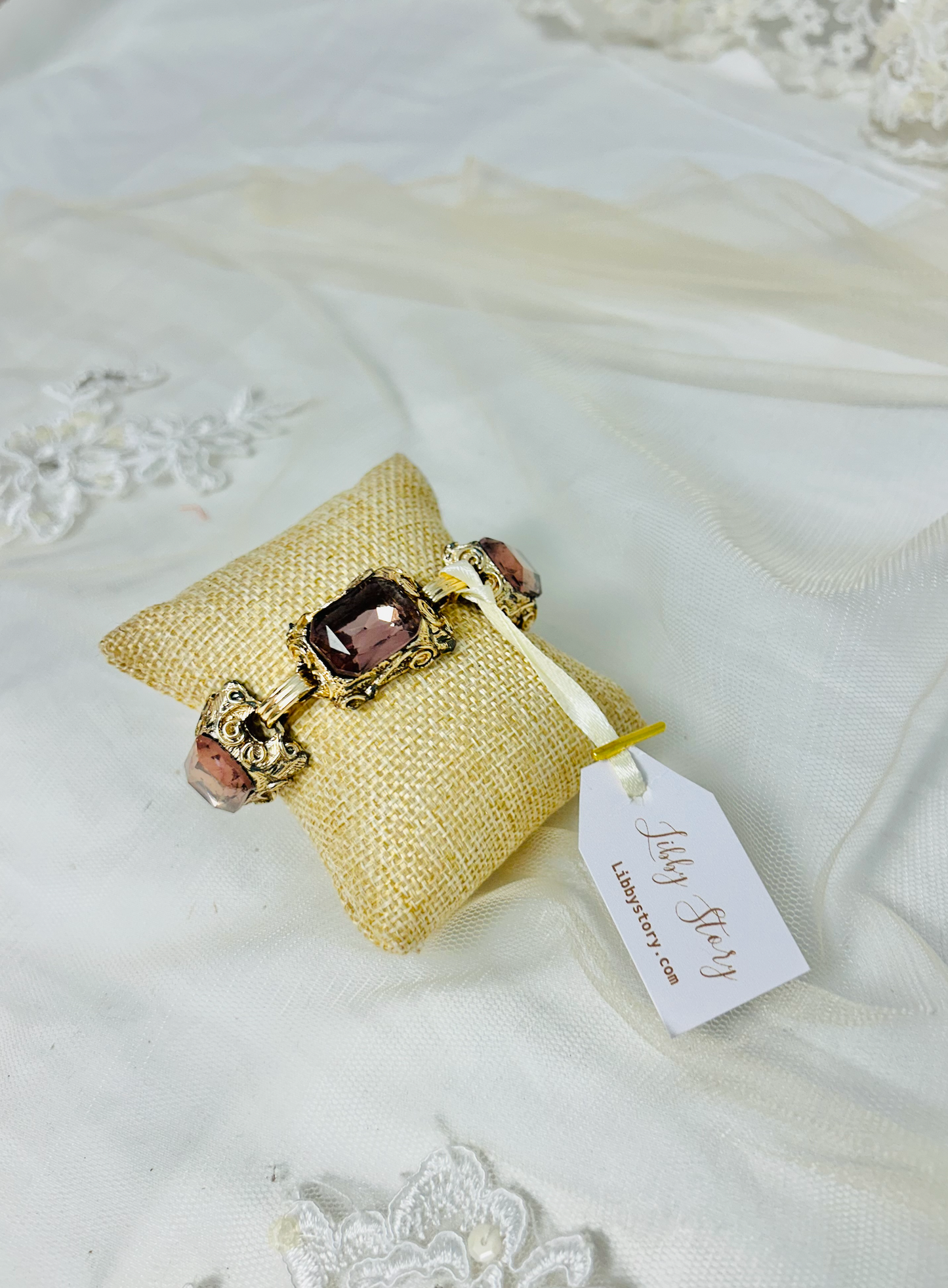 OOAK Vintage Faceted Glass Rectangle Bracelet