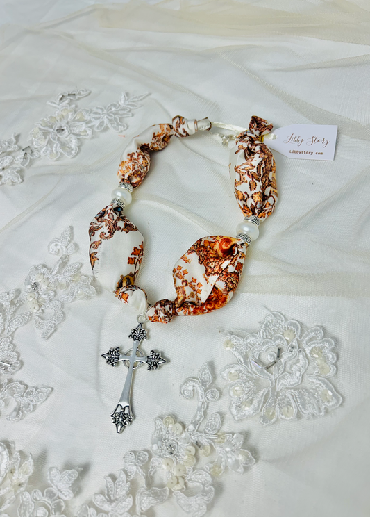 OOAK Silver Cross and Pearl Spacer Scarf Necklace