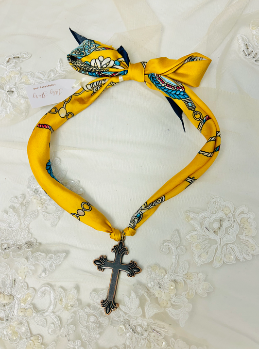 OOAK Copper Cross Satin Scarf Necklace