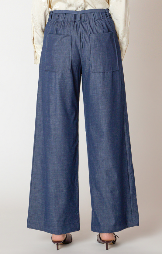 BELTED DENIM EFFECT PANT
