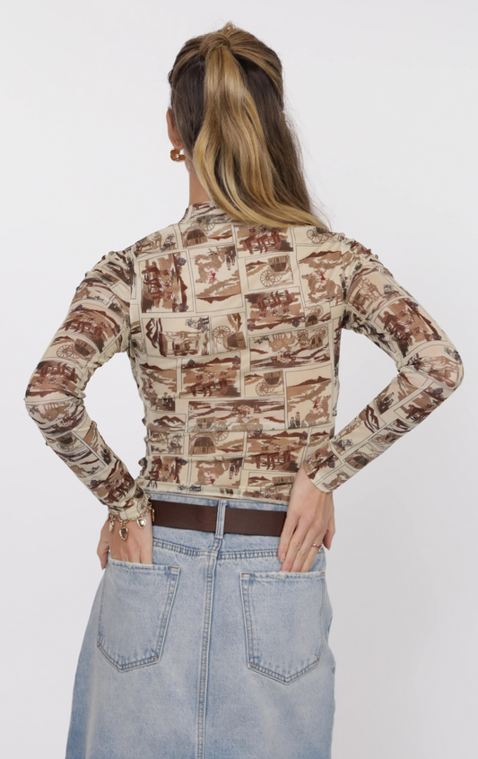 Sage the Label GIDDY UP MOCK NECK LONG SLEEVE MESH TO