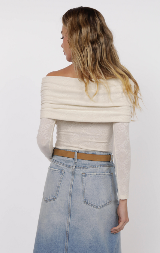 Sage the Label ROADHOUSE JACQUARD KNIT OFF THE SHOULDER TOP