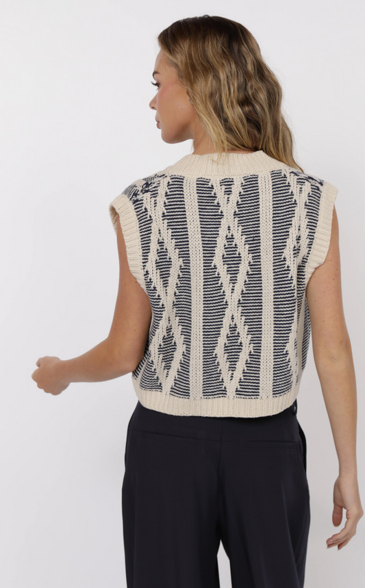 Sage the Label MACY TWO TONE CABLE KNIT SWEATER VEST