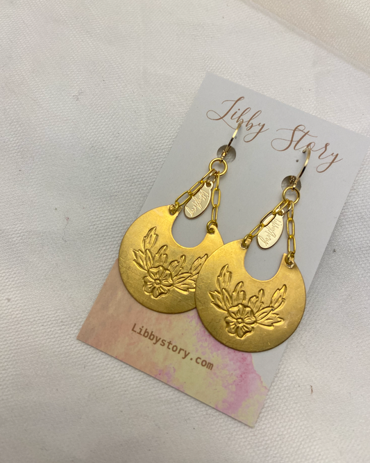 OOAK Etched Floral Brass Earring