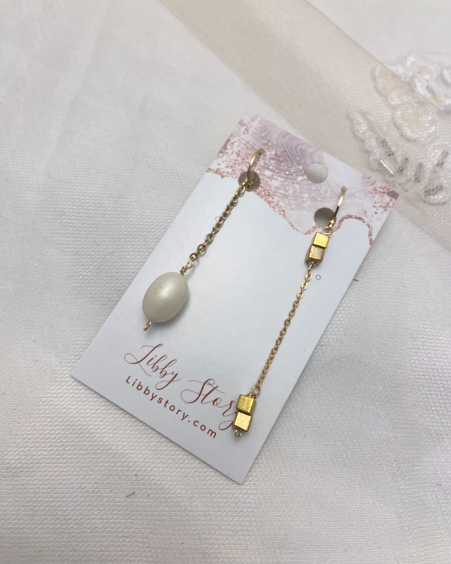 OOAK Mis Match Square and Pearl Earrings