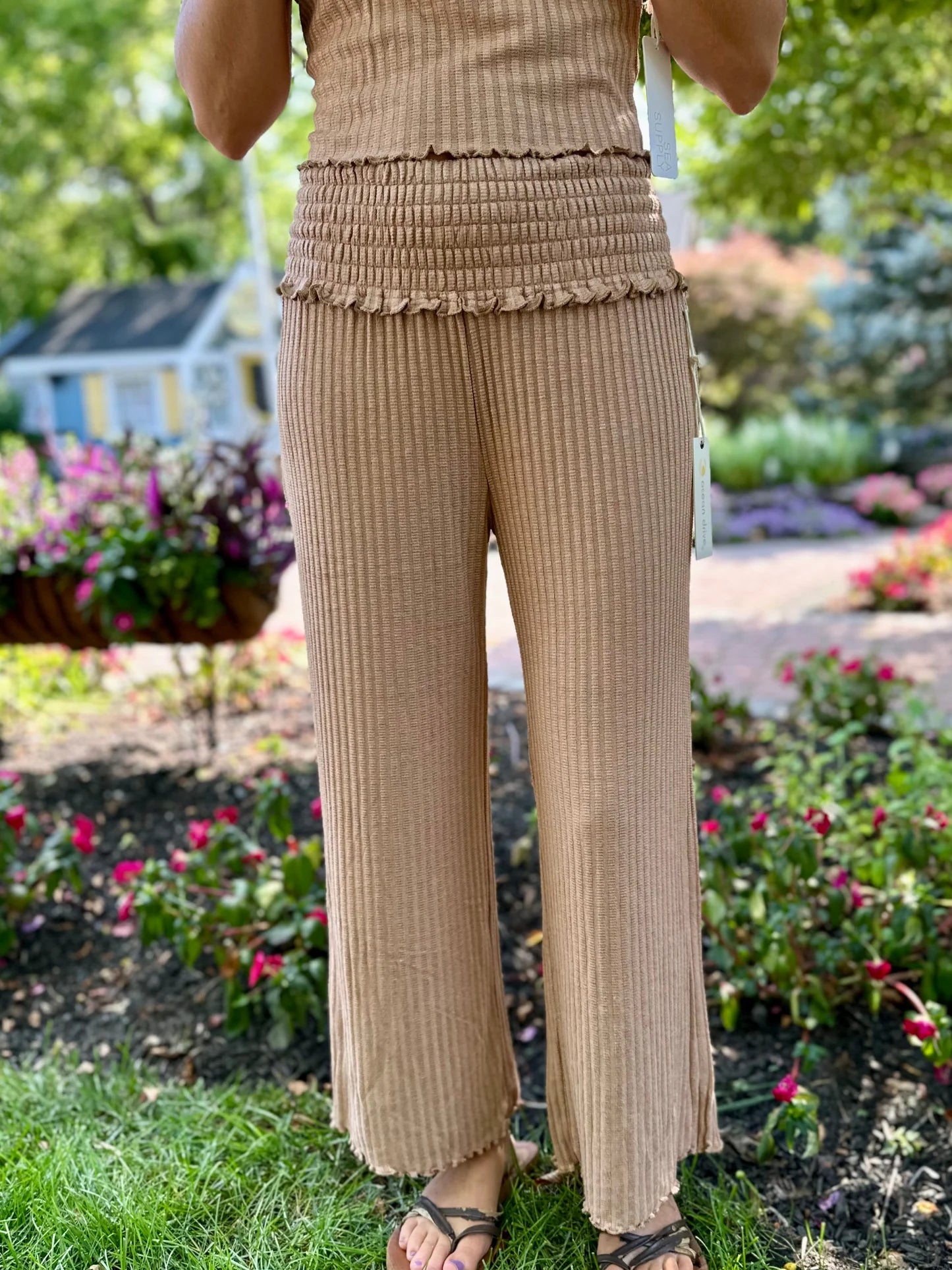 Vintage Havana Wide Rib Knit Smocked Waist Pants