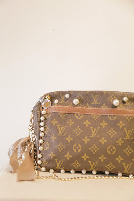 OOAK Authentic LV Purse Upcycled with Pearls and Vintage Cuff Links