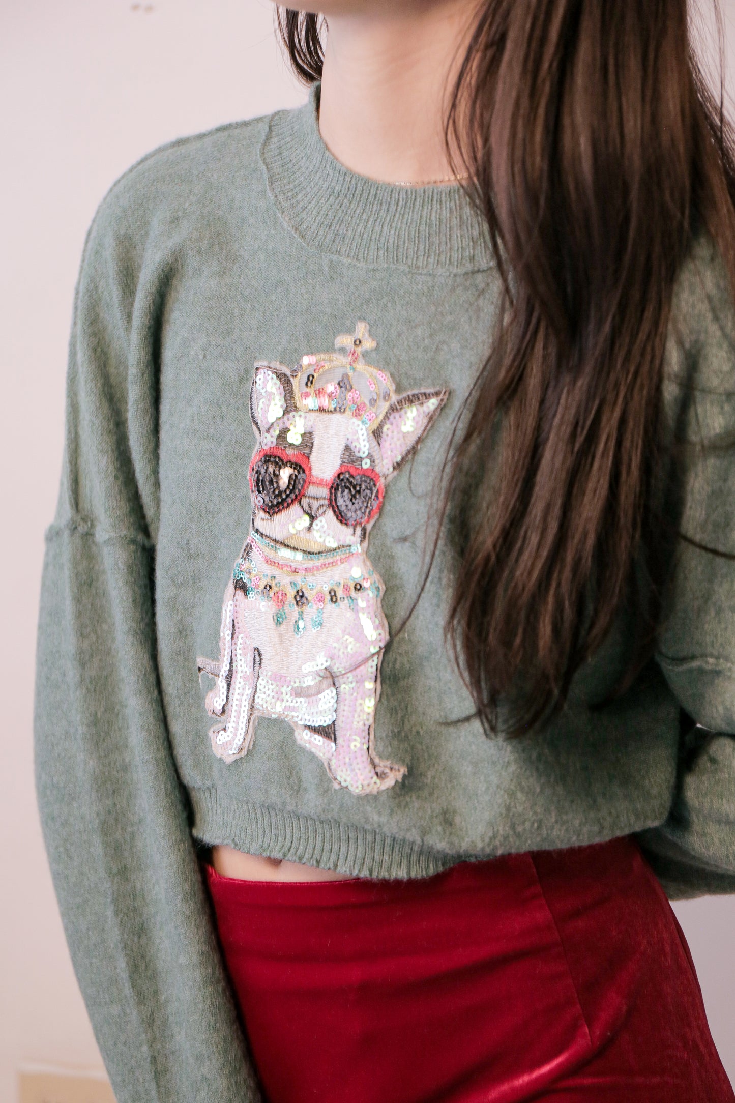 OOAK Sequin Dog Patch Sweater