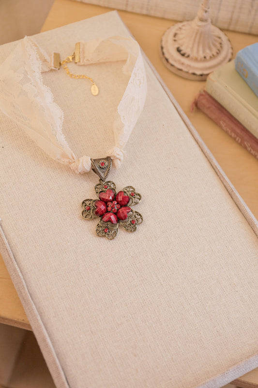 The Red Flower Lace Necklace | One-of-a-Kind