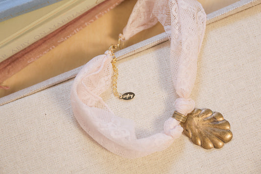 Seashell Spoon Fabric Necklace | One-of-a-Kind