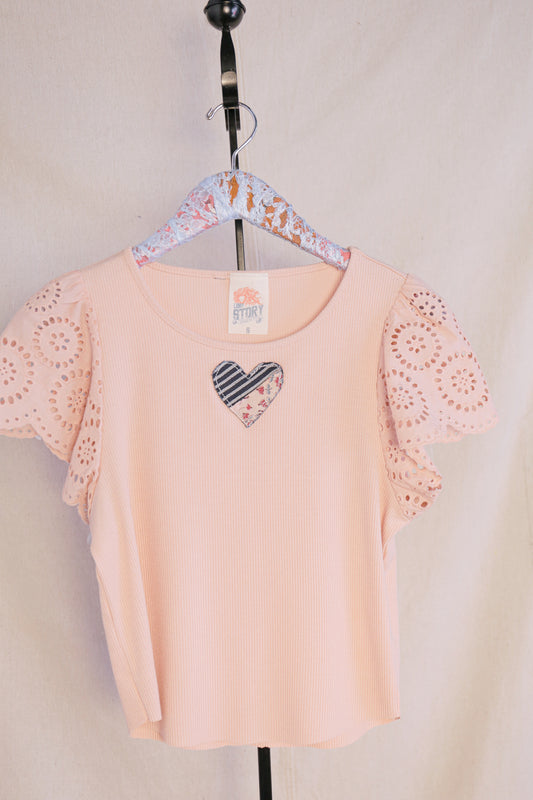 Patches & Pink Eyelet Cap Sleeve Top | One-of-a-Kind